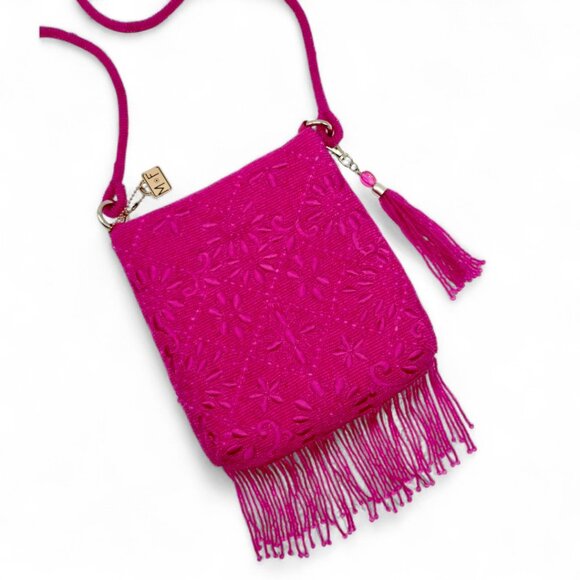 Mary Frances Fringe Benefit Bold Pink Beaded Embroidered Crossbody Handbag - Picture 11 of 16